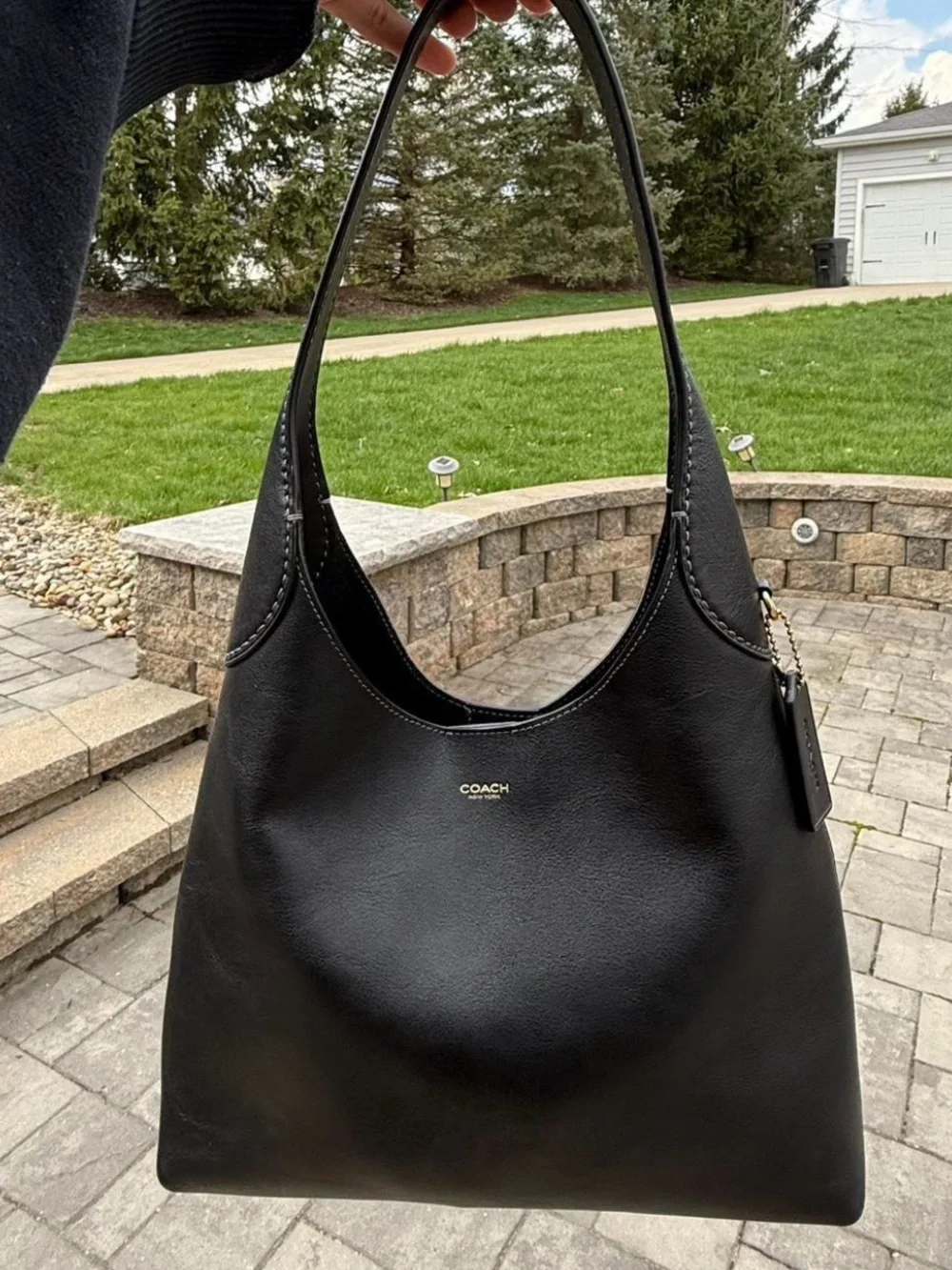 Coach Black Leather Brooklyn Shoulder with Gold Logo